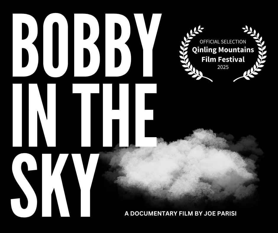 Title of documentary film with a cloud and film festival laurels on a black background.