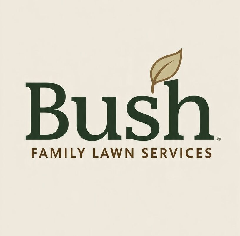 Logo with the word 'Bush' and a leaf above the letter 'u', with smaller text below reading 'Family Lawn Services'.