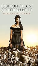 Young woman in black dress standing in cotton field, book cover design, title and author's name displayed.