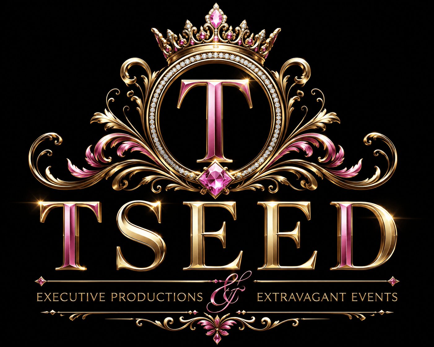 Logo with a crown, ornate design, and a large letter T, with the text 'TSEED' and additional descriptive text below.