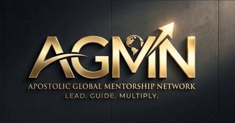 Logo with gold text 'AGMN' and upward arrow, with subtitle 'Apostolic Global Mentorship Network' and tagline 'Lead, Guide, Multiply.'