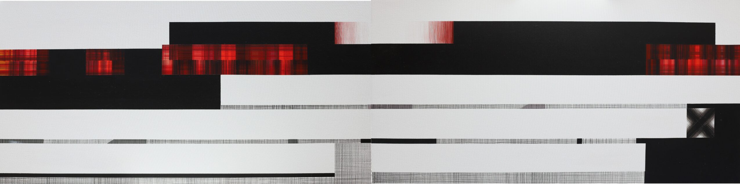 Image contains black, red, and white rectangular shapes with some pixelation and distortion.