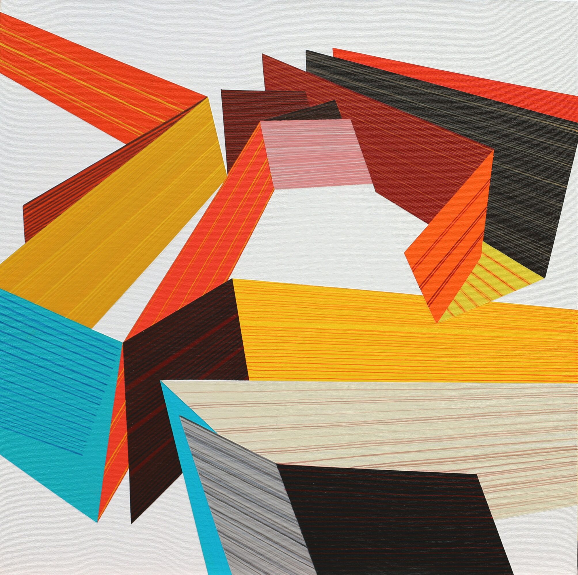 Colorful paper strips arranged in a circular pattern on a white background.
