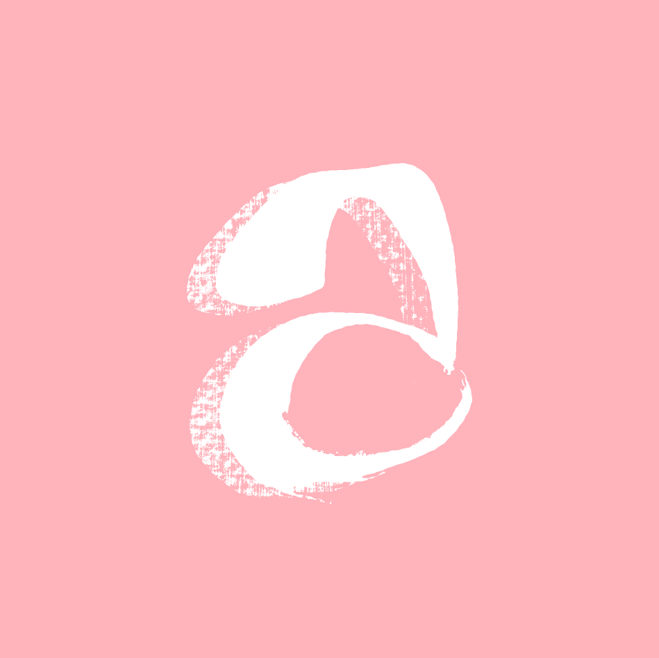 Abstract white shape on pink background, resembling a stylized letter or symbol.