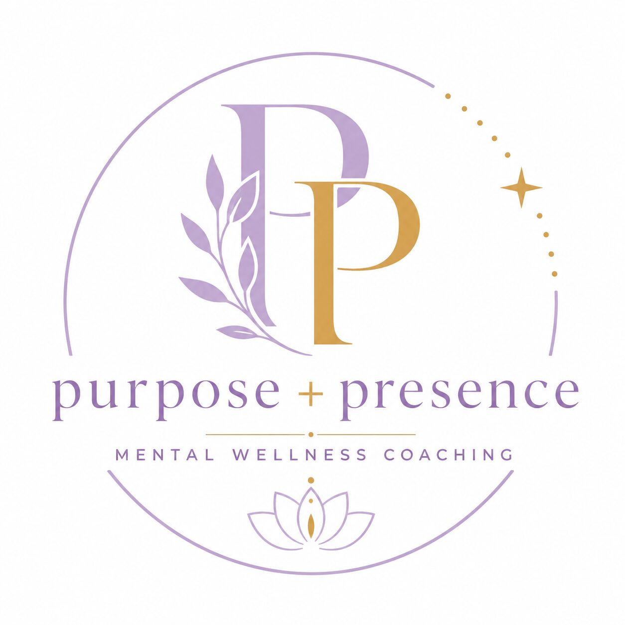 Logo with large purple and gold letters 'D' and 'P', surrounded by a circle, leaves, a lotus flower, and stars, with text.