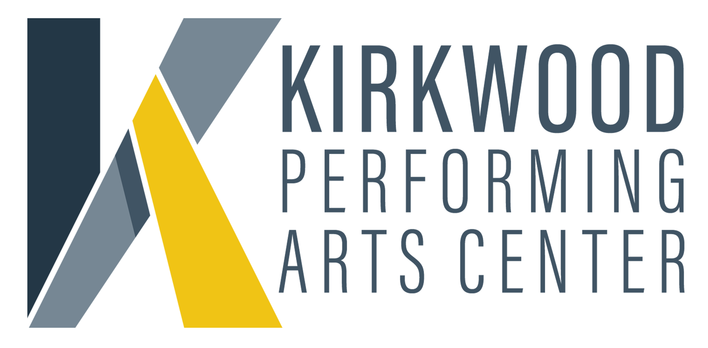 Logo with stylized letter K and text 'Kirkwood Performing Arts Center' on black background.