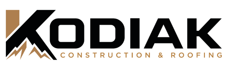 KODIAK Construction & Roofing logo with mountain graphic, black and brown text, and a white background.
