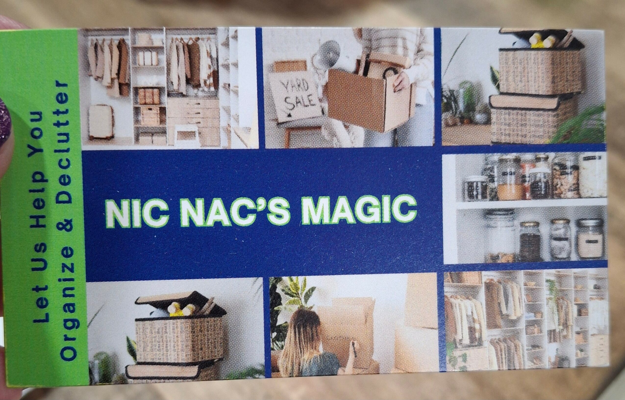 Book cover titled 'NIC NAC'S MAGIC' with images of storage baskets, shelves, and organized spaces.