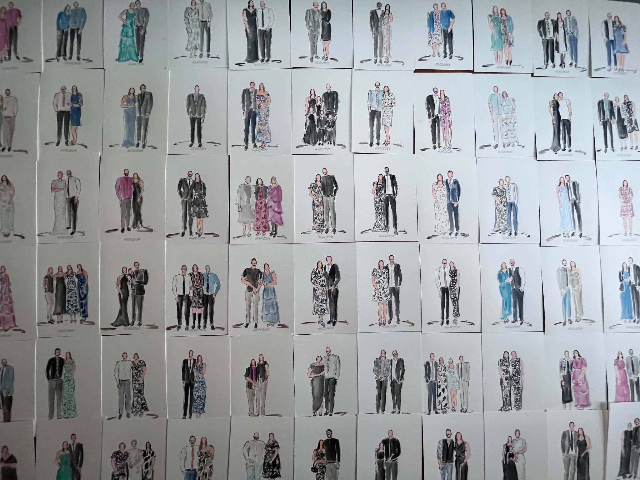 Multiple photos of couples in formal attire, standing and posing, arranged in a grid pattern.